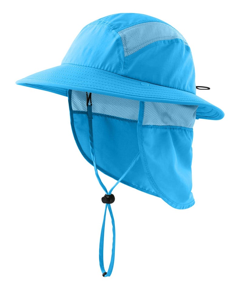 Home Prefer UPF 50+ Boys Sun Hat with Neck Flap Summer Beach Hat Kids Safari Hat (Aqua Blue) - Image 1